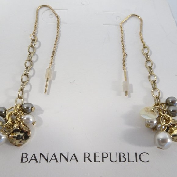 Banana Republic Metallic Bead Drop Threader Earrings NWT 45 - Picture 3 of 7